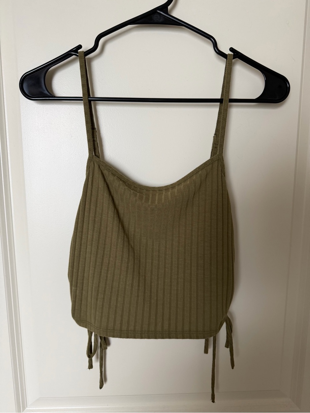 Forever 21 Olive Ribbed Crop Cami with Side Ties